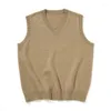 Men's Vests Spring And Autumn Sweater Vest Outer Wear Simple Loose V-neck Sleeveless Waistcoat College Style
