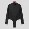 Mężczyzn Sleepar 2023 MĘŻCZYZN BODYSUITS MESH Patchwork V Neck Streetwear Długie rękawie Męskie Rompers Zamek Przezroczysty mody T -Shirt Bodysuit Incerun 231016