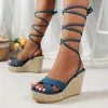 Sapatos de vestido Sandálias femininas Moda Open Toe Wedge Heels Alto 2023 Verão Ankle Strap Casual Outdoor Plus Size 42