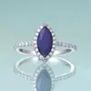 클러스터 반지 보석의 발레 9 월 Birthstone 후작 컷 5x10mm 블루 사파이어 약혼 반지 925 스털링 실버 데운 약속