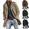 Men's Jackets Wool Solid Color Stand Collar Medium Long Casual Pocket Coat Mens