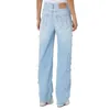 Jean femme coupe ajustée droite strass Streetwear Punk pantalon de fête Denim crayon pantalon bleu mode vêtements Y2k