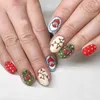 False Nails 24PCS Snowflake Fake Nail Bear Dog Santa Claus Design Frosted Cartoon Christmas Press On Full Cover Tips Stick