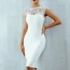 Casual Dresses Hirigin 2022 Summer Women White Lace Bandage Dress Sexy Black Short Sleeve Midi Hollow Out Celebrity Style Club Par189Q