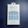 False Nails 24pcs Medium Almond Press On Light Blue Silver Glitter Nail - Without Glue