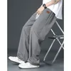 Pantalon d'été fin en soie glacée pour hommes, jambes larges, classique, décontracté, ample, droit, taille cylindrique, cordon de serrage, pantalon de mouvement