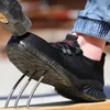 Klänningskor andningsbara män arbetar skor sommarsäkerhetskor lätt skyddande sneakers säkerhet stål tå skor män stövlar 231016