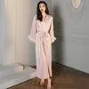 Kvinnors sömnkläder FZSLCYIYI KVINNA SILK ROBE SEXIG Långärmad klänning Kimono Bathrobe Female Nightwear