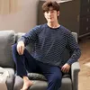 Vêtements de nuit pour hommes Hommes pyjamas ensembles à manches longues t-shirt pantalon 2 pièces costume rayures vêtements de nuit printemps automne confort vêtements de nuit mâle décontracté vêtements de maison 231016