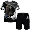 Herr t-skjortor mode rund hals t-shirt set templar riddare 3d tryckta shorts unisex street fritid sport kort ärm