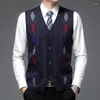 Men's Vests Classic Casual Cashmere Wool Blended Vest Sweater Cable Knit V Neck Sleeveless Knitted Button Cardigan