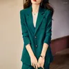Kvinnors kostymer blå svartgröna kvinnor solid formell blazer kappa kvinnlig långärmad enkelbröst rak jacka för kontor damer arbete slitage