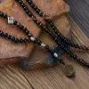 Men Necklace Quality 6MM Black Agate Wood Beads with Tree Pendant Mens Rosary Necklace Wooden Beads Mens jewelry278p