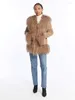 Women's Fur RR2814 Faux Mongolian Trim Coats Women Fully Cotton Lined Suede Maxi Winter Jackets Warm Short Hook Closure