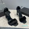 Fur with leather ankle strap high-heeled sandals naked stiletto Heels Ankle wrap women Party shoes 10.5cm Back zipper luxury designers