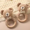 Mobiler# Baby Bear Crochet Rattle Toys Music Rattles For Kids Baby Teether Wood Babies Gym Montessori Children's Toys Mobile Crib Gift 231016