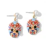 Stud Earrings Chinese Style "Peking Opera Facial Makeup" Retro Ethnic Pearl Earring Design With And Floral Charm