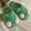 Slippers Winter Unisex Home Floor Shoes Cute green Frog Keep Warm Soft Plush Couples Indoor Slides Ladies Cotton Footwear size