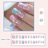 Faux Ongles Carrés En Forme De Presse Sur Patch Nuage Coloré Et Continu Portant Ongles Style Marbre Pleine Taille Portable Faux