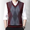 Men's Vests Winter Sweater Vest Pattern Knitted Tank Top V Neck Sleeveless Pullover Casual Plaid Sweaters Clothing Men