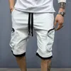 Shorts masculinos carga cintura elástica vários bolsos zíper cordão streetwear casual na altura do joelho roupas de verão