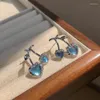 Boucles d'oreilles en forme de feuille de cristal bleue pour femmes, bijoux mignons en branche de cerisier, à la mode, cadeau d'anniversaire pour filles