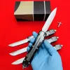 Högkvalitativ automatisk taktisk kniv D2 Satin Blade Aviation Aluminium med transparent akrylhandtag utomhusöverlevnad Taktiska knivar med nylonpåse