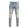 Jeans da uomo estivi blu chiaro moda casual pantaloni in denim slim fit impiombati