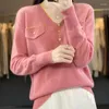 Kvinnors tröjor Merino Wool Sweater Autumn Winter V-Neck Långärmning Pullover Korean Fashion Casual Sticked Cashmere Top Female