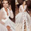 Casual Dresses 2021 Sexy Deep V-neck Women Long Dress Fashion Lace Sheer Mesh Sleeves Ladies See Through White Wedding Vestido211I