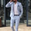 Mäns kostymer Sky Blue Linen Beach Men Summer 2 Piece Slim Fit Groom Tuxedo For Wedding Male Jacket With Pants273e