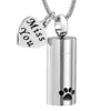 Pendentif Colliers Pet Cylindre Urne de crémation avec Miss You Heart Charm Memorial Urnes Nceklace pour chien chat souvenir Jew237i