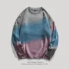 Men's Sweaters Man Clothes Hippie Gradient Color Pullovers Knitted For Men Blue No Hoodie Y2k Streetwear Korean Fashion Jumpers Autumn
