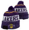 Hommes tricotés à revers Pom Lakers Bonnets Los Angeles Chapeaux Sport Tricot Chapeau Rayé Sideline Laine Chaud Baseball Bonnets Casquette Pour Femmes