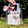 ギフトラップ1PCウェディングパーティークリアハンドバッグバッグ化粧品PVCバッグ透明なトートXMASバースデー旅行花ブーケ