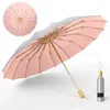 Umbrellas Fashion Women Titanium Silver Sun 16 Ribs Folding Dual-Purpose Rain Windproof Sunshade UV Protection UPF50