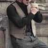 Gilets pour hommes Mens costume gilet col en V laine marron simple boutonnage gilet de pied-de-poule décontracté formel affaires Groomman pour Weddin203E