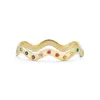 Slovehoony 925 Sterling Silver Rainbow Wave Bangle with Multicolored Cubic Zircon 18K Gold Plated Bracelet