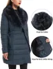 Trenchs de femmes Manteaux Giolshon Long Faux Cuir Puffer Jacket Femmes Bubble Rembourrage Manteau Collier de fourrure détachable Down Vêtements d'extérieur imperméables