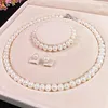 Natura Pearl Necklace 3st för kvinnor för att ge Mother Girl Gift Partihandel sötvatten Pärlsmycken