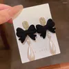 Kolczyki Dangle Red Bowknot Bow for Women Vintage Pearl Waterdrop Long Tassel Fairy Choink Biżuter