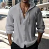 Camisas casuais masculinas homens com capuz cor sólida outono manga longa botões de algodão camisa de linho cardigan casaco vintage praia camisa