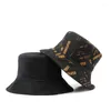 Berets xadrez balde chapéu feminino algodão impressão casual protetor solar boné de pesca panamá portátil ao ar livre borda dupla face artista beanie