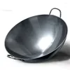 Padelle Wok in ferro tradizionale fatto a mano per uso domestico, non rivestito, fondo rotondo, pentola grande, padella antiaderente, ristorante binaurale