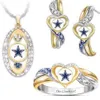 Earrings & Necklace Four-piece Cowboy Ring Heart-shaped Two-color Electroplated Stud Pendant Set276f