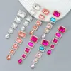 Kolczyki Dangle Multi Color oświadczenie luksusowe kryształowe kryształ fuksja dla kobiety koreańskie akcesoria modowe