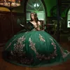 Verde smeraldo Sweetheart Appliques Abiti Quinceanera 3D Fiore In rilievo Abito di sfera Al largo della spalla Abiti da 15 Anos Dolce 16