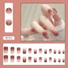 False Nails 24 Pcs Short Round And Square Press On Glossy Pink Brown Glitter Gradient Wine Red Fake