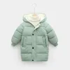 Para baixo casaco 210 anos inverno meninas jaqueta cor sólida manter quente princesa com capuz zíper moda longo estilo outerwear crianças roupas 231016