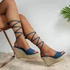 Sapatos de vestido Sandálias femininas Moda Open Toe Wedge Heels Alto 2023 Verão Ankle Strap Casual Outdoor Plus Size 42